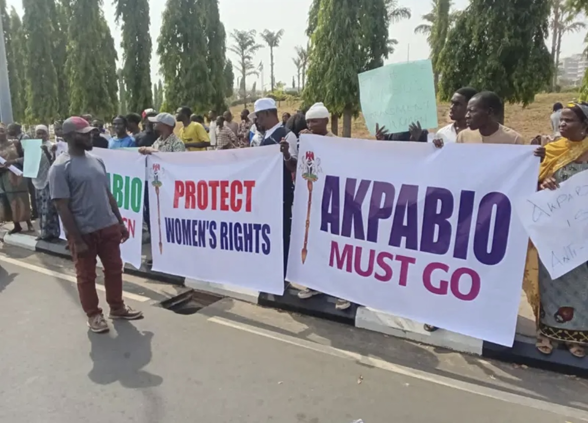 'Akpabio must go': Natasha supporters storm NASS in protest