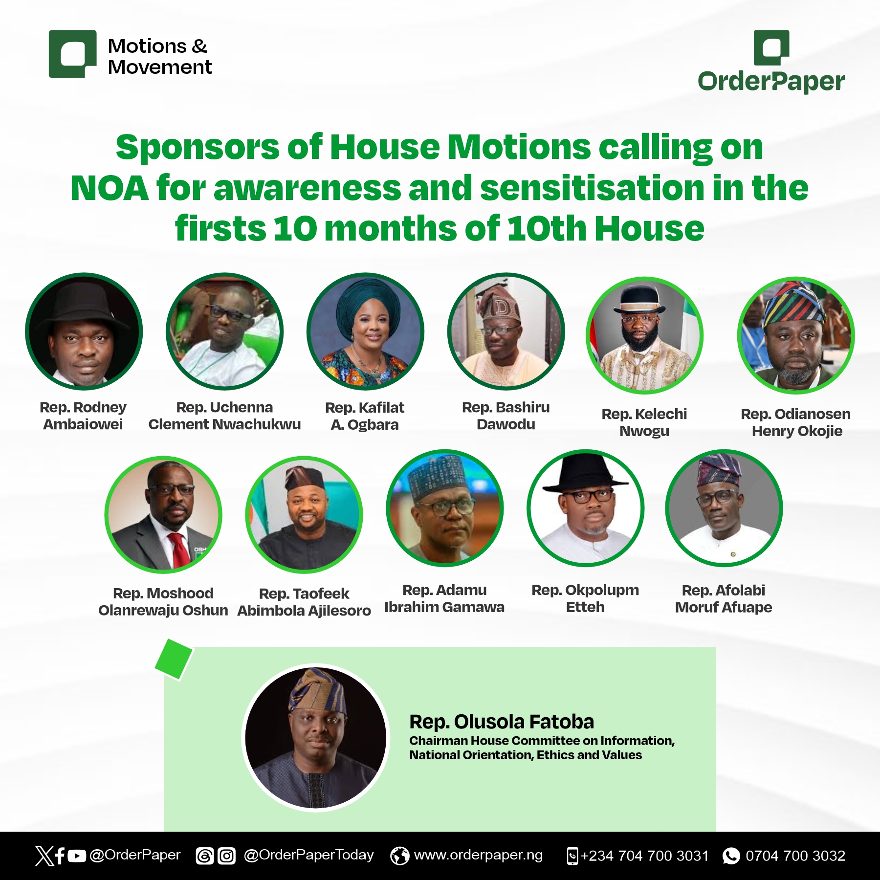 Lawmakers calling on NOA for awareness and sensitisation 